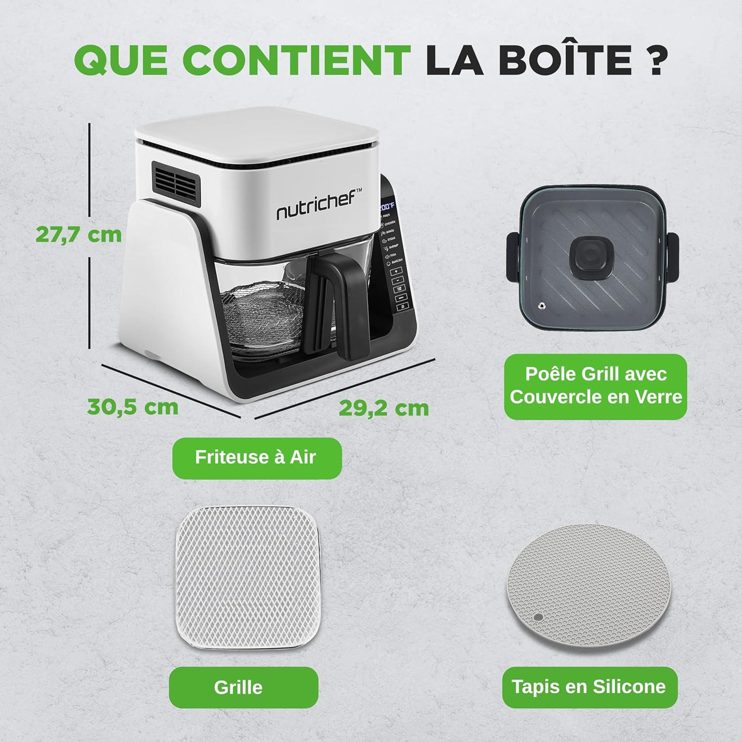 imageNutriChef Friteuse Air et Grill 4 L 7 Modes de Cuisson Prdfinis Bol Transparent pour Rsultats de Cuisson Optimaux NoirBlanc