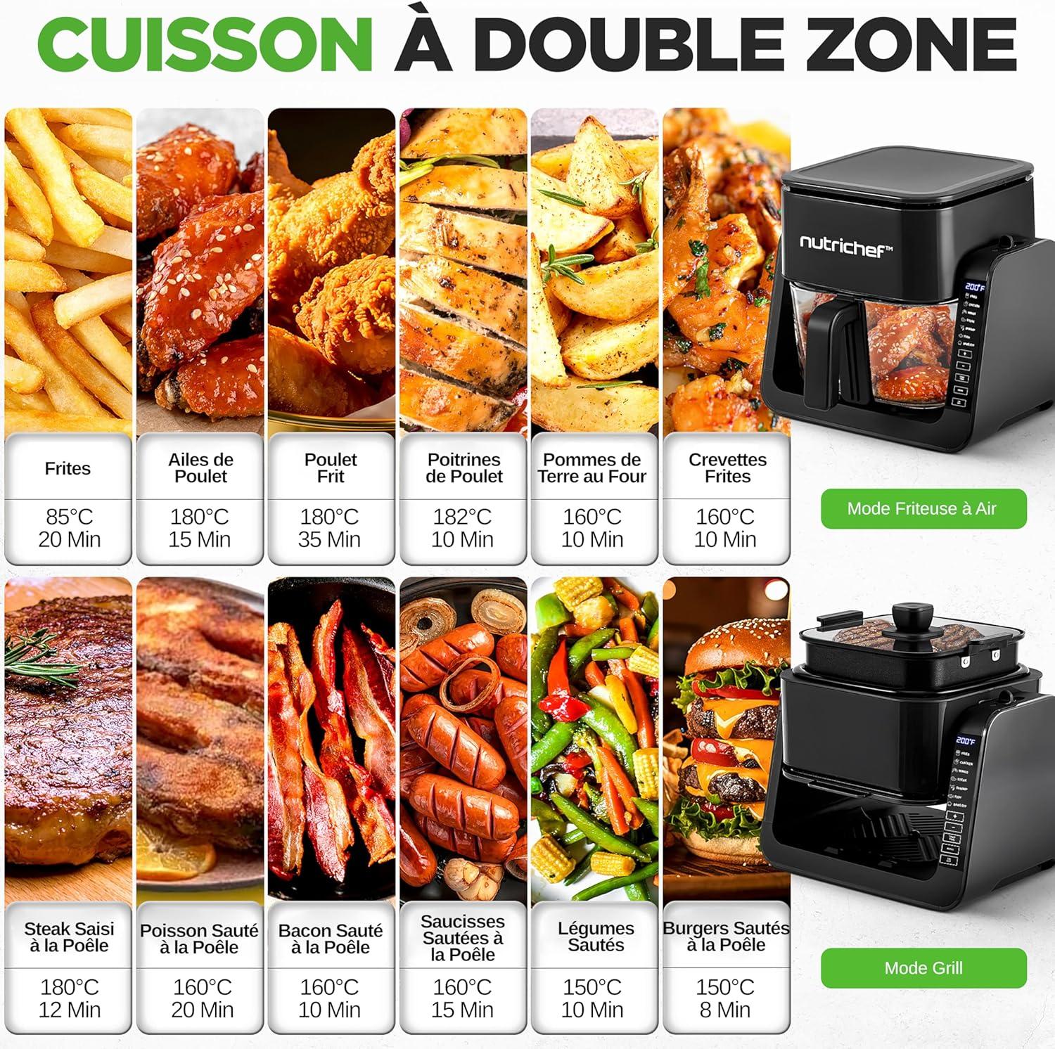 imageNutriChef Friteuse Air et Grill 4 L 7 Modes de Cuisson Prdfinis Bol Transparent pour Rsultats de Cuisson Optimaux NoirNoir