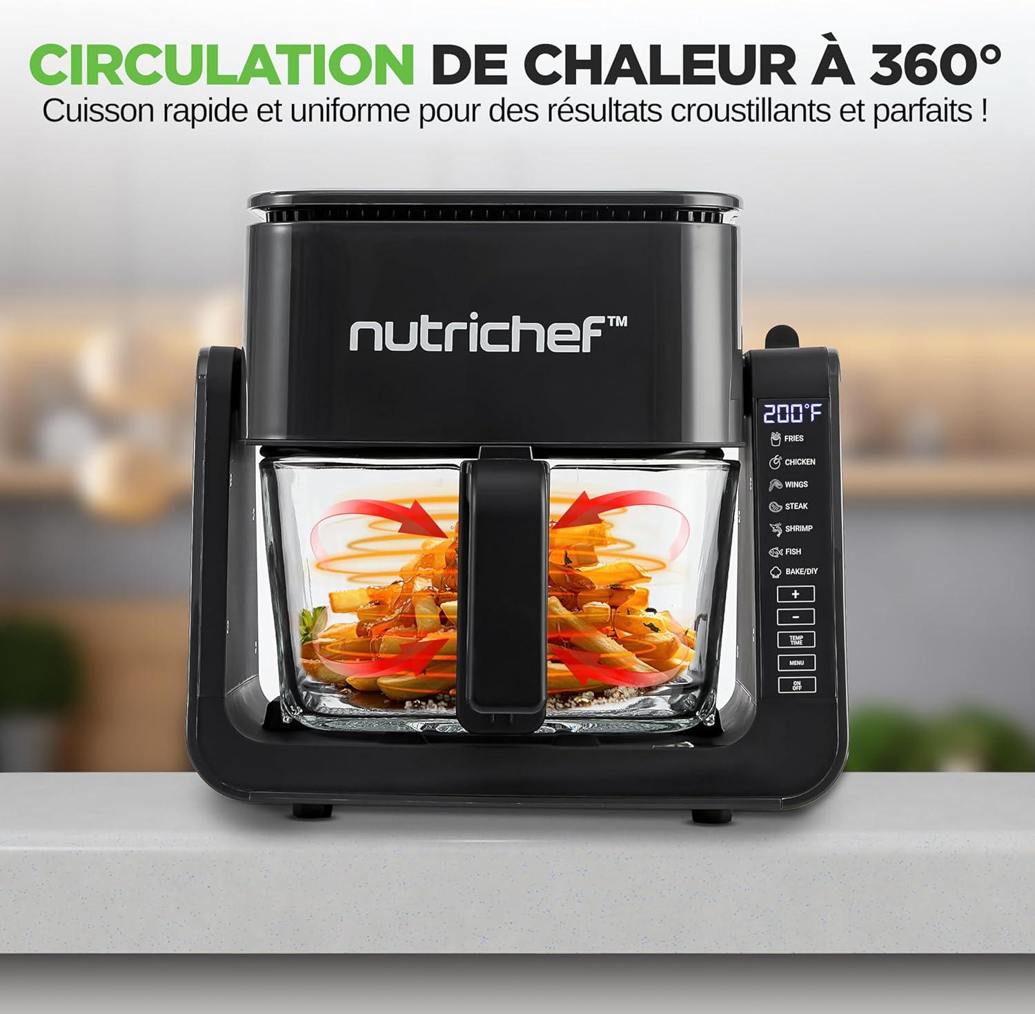 imageNutriChef Friteuse Air et Grill 4 L 7 Modes de Cuisson Prdfinis Bol Transparent pour Rsultats de Cuisson Optimaux NoirNoir