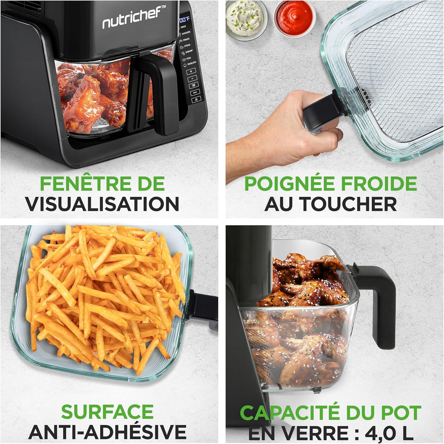 imageNutriChef Friteuse Air et Grill 4 L 7 Modes de Cuisson Prdfinis Bol Transparent pour Rsultats de Cuisson Optimaux NoirNoir