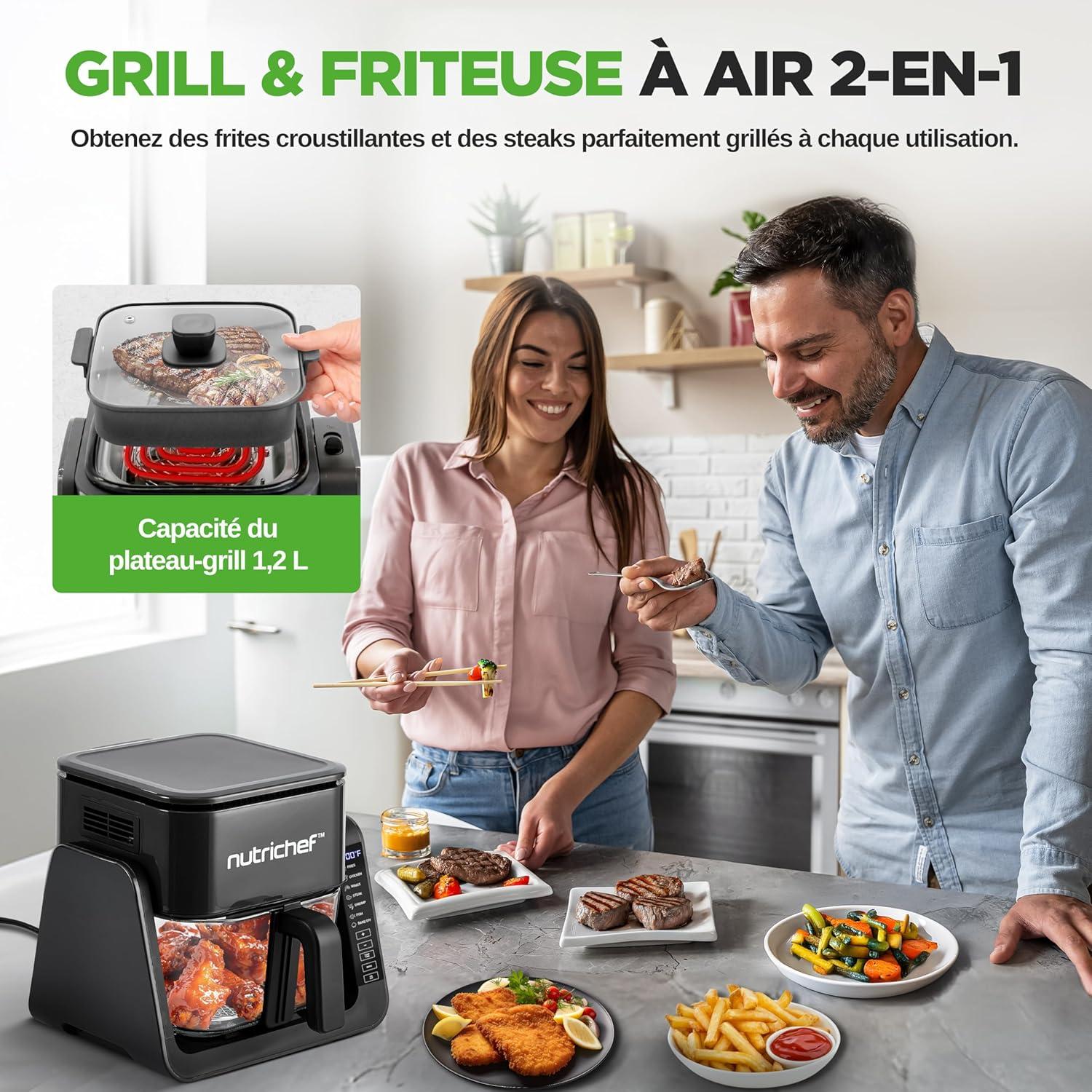 imageNutriChef Friteuse Air et Grill 4 L 7 Modes de Cuisson Prdfinis Bol Transparent pour Rsultats de Cuisson Optimaux NoirNoir