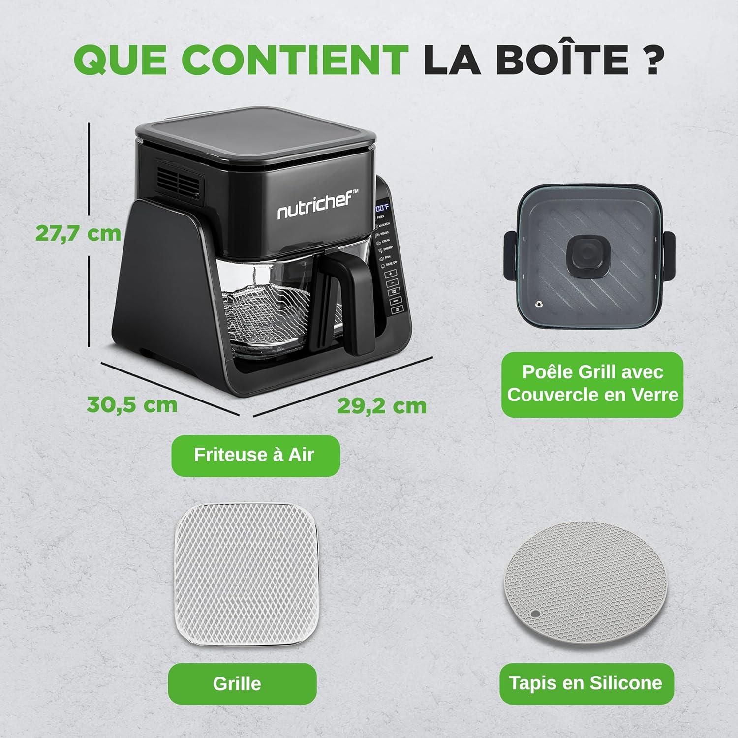 imageNutriChef Friteuse Air et Grill 4 L 7 Modes de Cuisson Prdfinis Bol Transparent pour Rsultats de Cuisson Optimaux NoirNoir