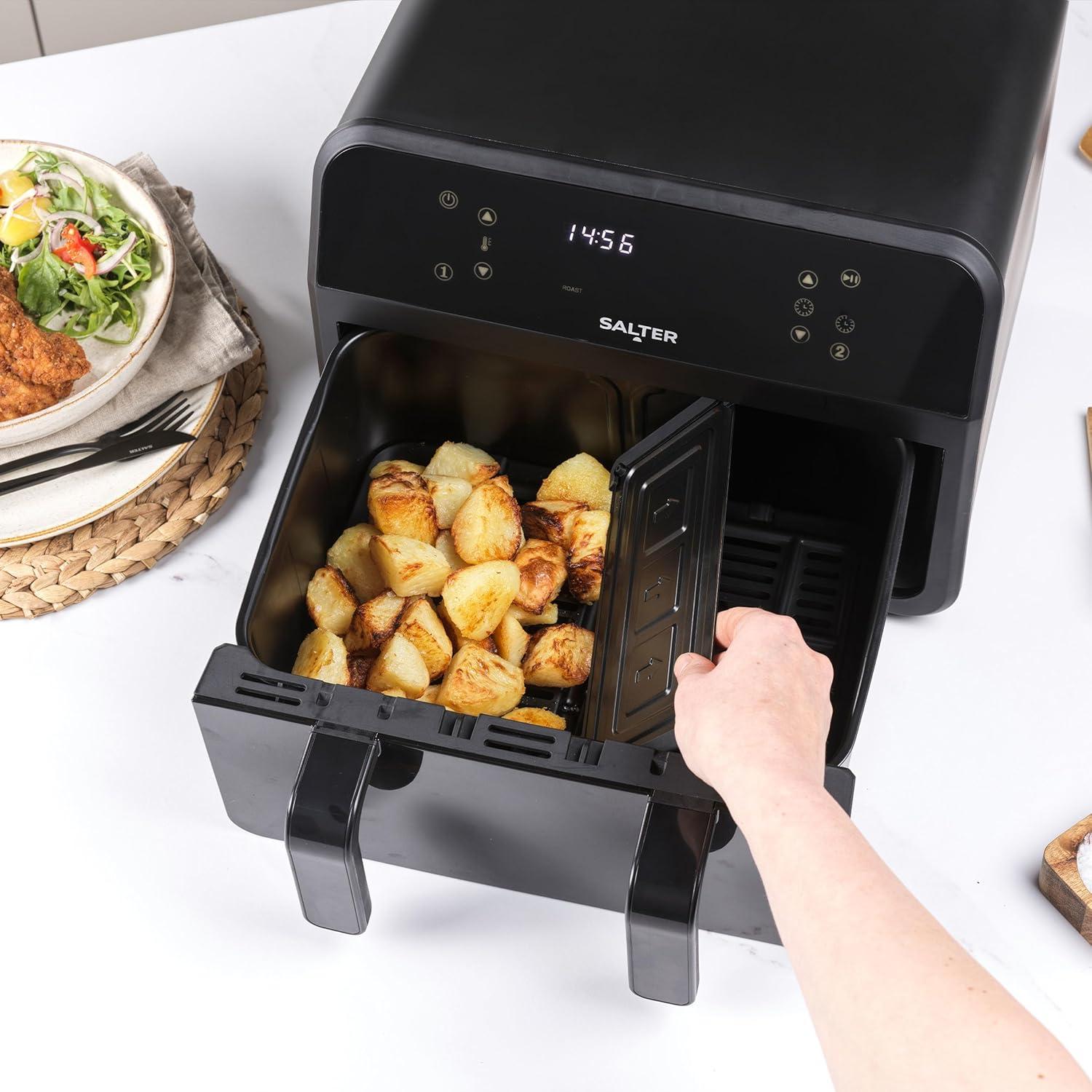 imageSalter Friteuse Sans Huile XXL 7L 2300W Airfryer 2 Compartiments avec Fentre de Visualisation Friteuse Air Chaud Familiale avec 6 Programmes cran LED Digital ampamp Plaque Antiadhsive Amovible