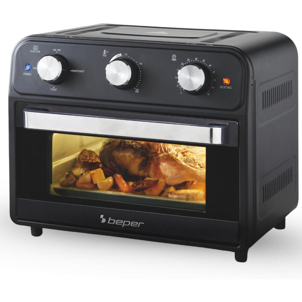 imageBEPER P101FRI024 Friteuse air multifonction 24 L Friteuse air avec 4 fonctions Friture Grill Four Grillage Minuterie de 60 min 220 C Accessoires lavables au lavevaisselle