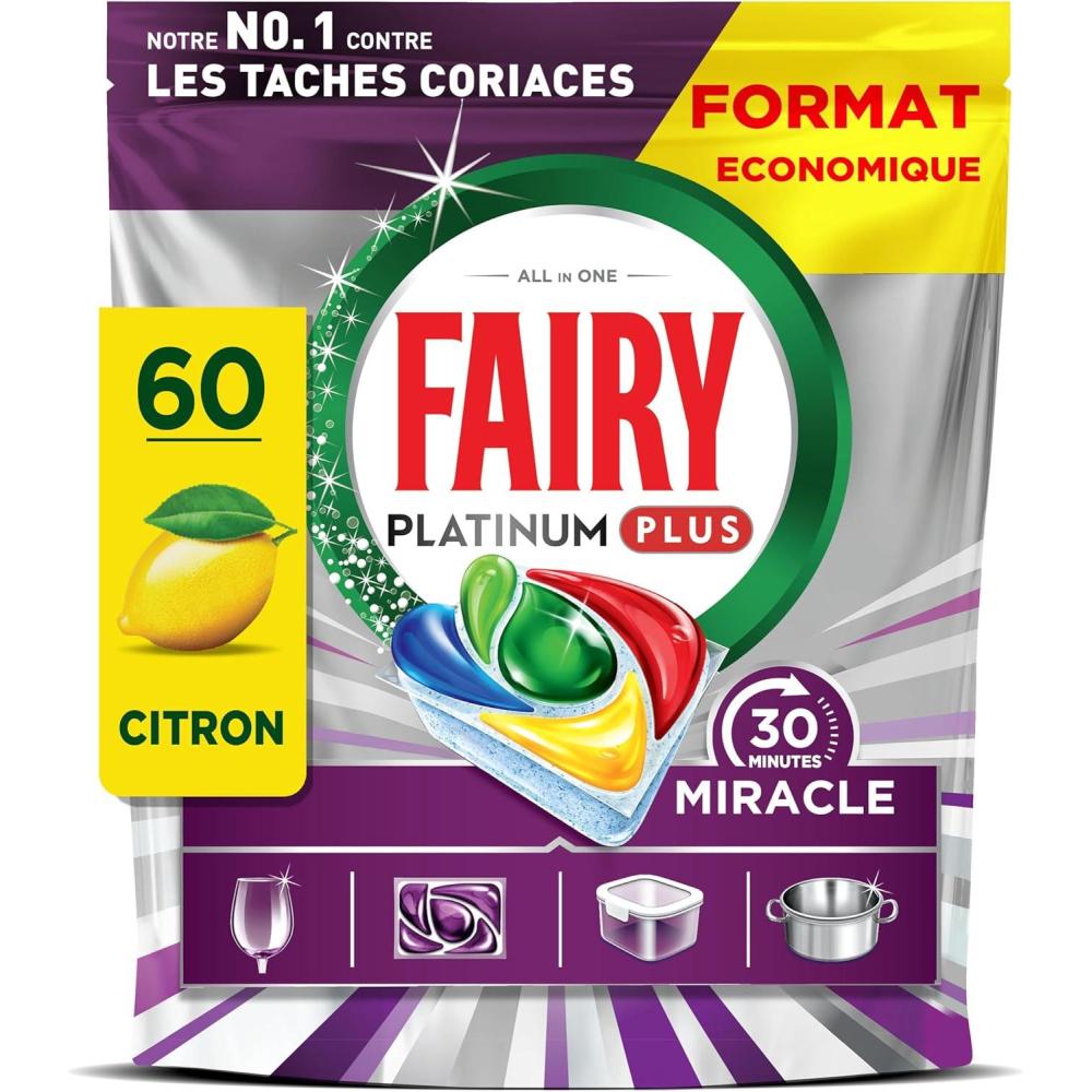 imageFairy Platinum Plus Tout En 1 30 Minutes Miracle Tablettes LaveVaisselle Notre Nettoyant N 1 Pour Les Rsidus Alimentaires Tenaces LaveVaisselle 74XMIR Citron x60