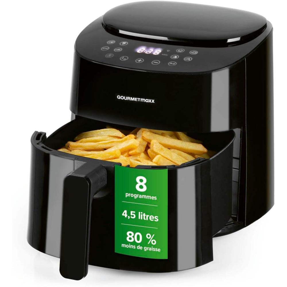 imageGOURMETmaxx Friteuse air chaud 45L 1400 W Avec 8 programmes diffrents idale pour rtir griller griller etc Prparation particulirement pauvre en graisse et douce Minuterie