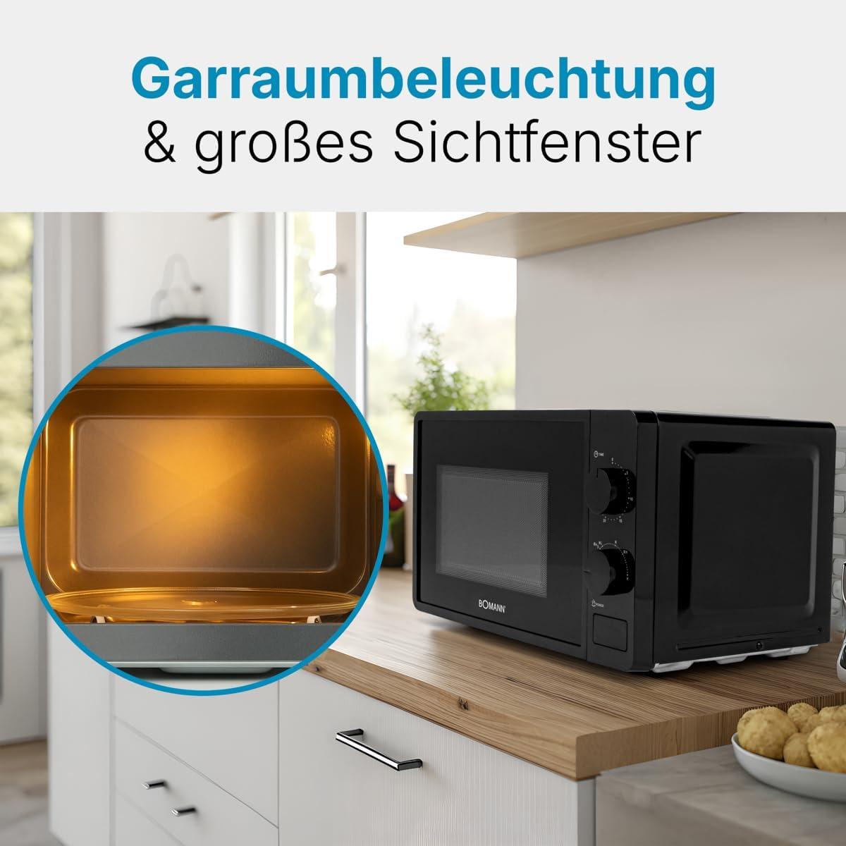 imageBomann Microondes avec espace de cuisson 20L ampamp clairage de lespace de cuisson 6 niveaux de puissance Minuterie de 30 minutes MW6014CB Noir