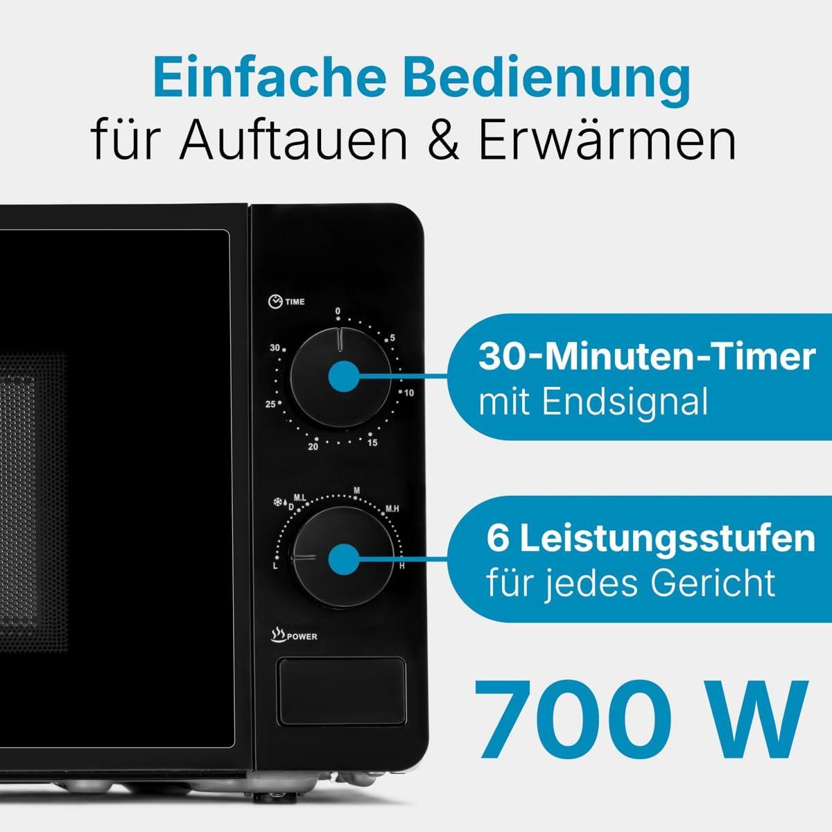 imageBomann Microondes avec espace de cuisson 20L ampamp clairage de lespace de cuisson 6 niveaux de puissance Minuterie de 30 minutes MW6014CB Noir
