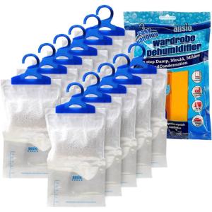 ANSIO Déshumidificateur Dissolvant de Condensation Déshumidificateurs Absorbeurs d&rsquo;Humidité (Lot de 12 Suspensions 210g)(Paquet de 12 à suspendre)