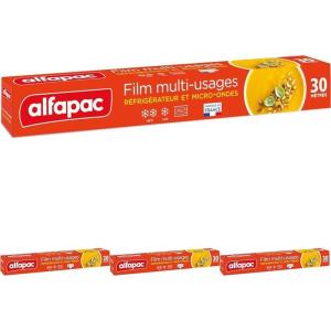 alfapac – film 2 en 1 30M- réfrigérateur et micro-ondes – fabriqué en France(Pack of 4)