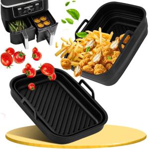 2PCS Moule Silicone Air Fryer, Pliable Plat pour Accessoires Aifryer Ninja Foodi Max Dual Zone 9.5L AF400EUCP AF400EU Ninja 9,5L Double Stack XL SL400EUCP SL400EU AF500EUCP 10,4L Panier(Noir)