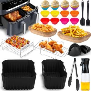 Accessoires Air Fryer Moulinex Dual Easy Fry XXL 11L, Moule En Silicone Pour Moulinex Double Friteuse À Air EZ942BF0 EZ9428F0, Papier Cuisson, grille air fryer, Spray Huile Cuisine, Moule Muffin, Etc.(Accessoires pour Moulinex 11l)