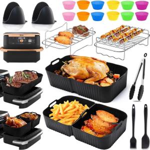 Accessoires Air Fryer Moulinex Dual Easy Fry XXL 11L, Moule En Silicone Pour Moulinex Double Friteuse À Air EZ942BF0 EZ9428F0, Papier Cuisson, grille air fryer, Spray Huile Cuisine, Moule Muffin, Etc.(Accessories pour Ninja 10 4l)