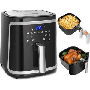 Aigostar Air Fryer XXL 7 Litres/2Kg, Friteuse Sans Huile avec Double Panier Indépendant, Technologie Rapid Air, 8 Programmes, Fonction Maintien au Chaud, Application de Recettes/Livre de Recettes