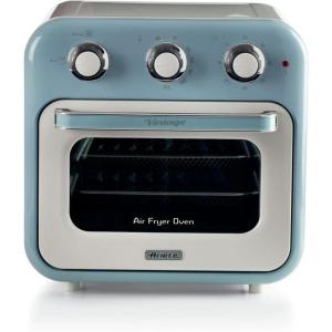 Ariete Vintage, 4632 Friteuse et Four 2en1, Capacité 16 L, Paniers et Rôtisserie en acier inoxydable, Température jusqu&rsquo;à 230°, Minuterie 60 minutes, Double Verre, 1400W, Beige(Bleu Clair)