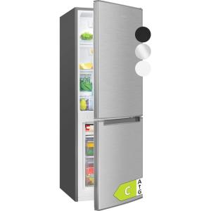 Bomann, Réfrigérateur et Congélateur 173L Inox KG7359 – Réfrigérateur 121L, Congélateur 52L, Éclairage LED, Contrôle Température, Alarme Ouverture, Économie Énergie, Dimensions 142,5×49,5×56 cm