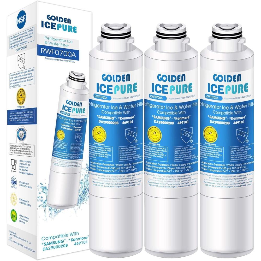 image:imageGOLDEN ICEPURE Filtre eau pour rfrigrateur Compatible Avec Samsung DA2900020B DA2900020 A hafcinEXP 469101 blanc 3 pices