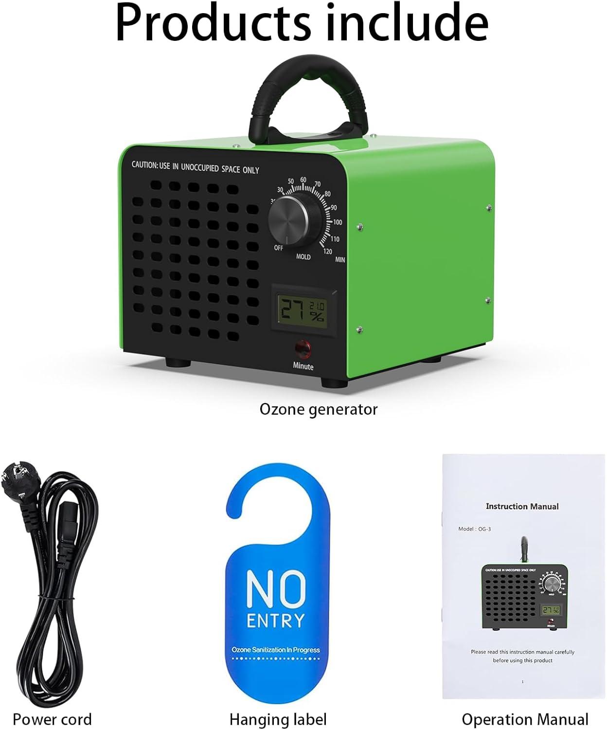 image:imageFREEUP Gnrateur dozone Domestique 60000 mgh Purificateur dAir lOzone avec affichage de temprature et humidit minuterie 120 min pour Voiture Maison Bureau odeurs danimaux Vert