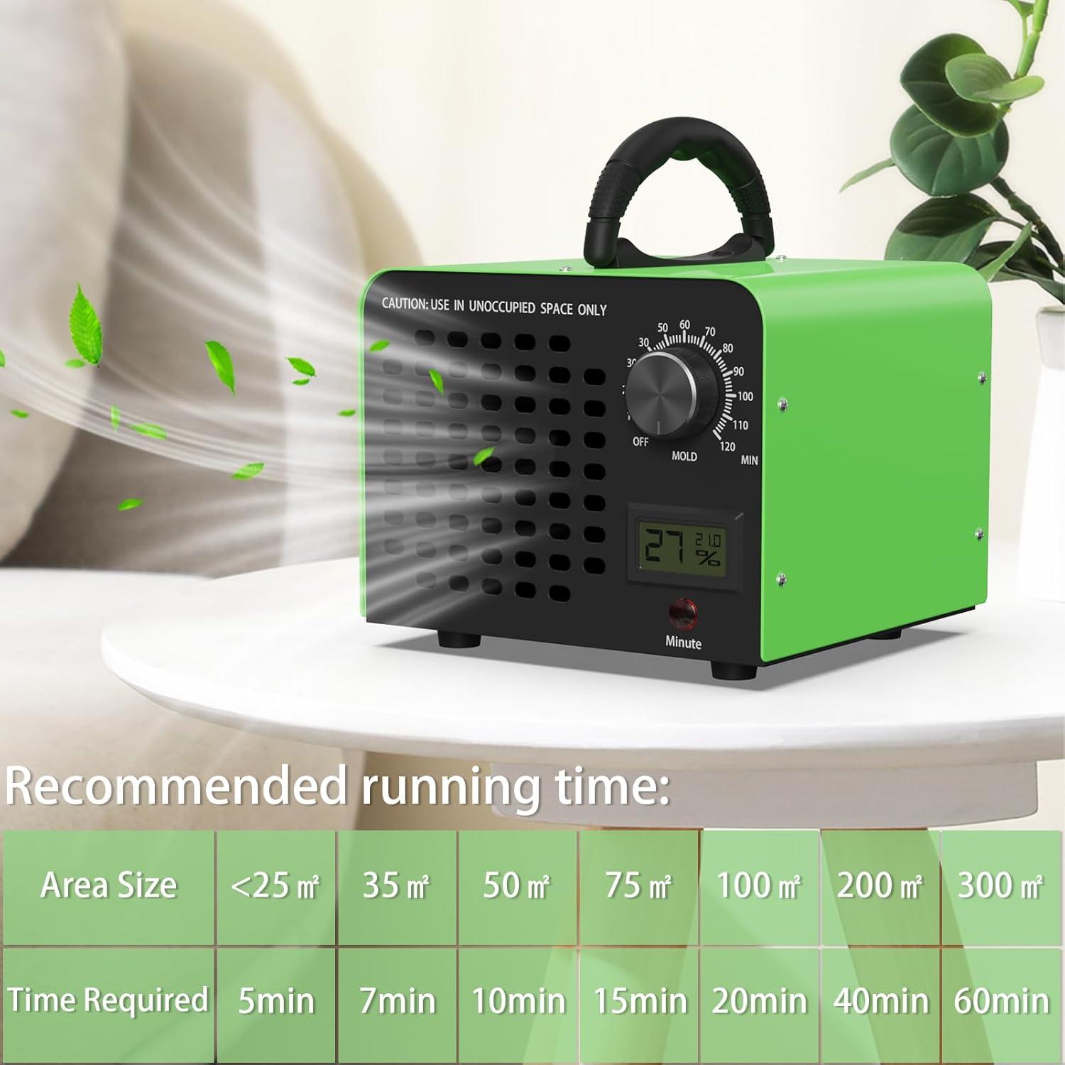 image:imageFREEUP Gnrateur dozone Domestique 60000 mgh Purificateur dAir lOzone avec affichage de temprature et humidit minuterie 120 min pour Voiture Maison Bureau odeurs danimaux Vert