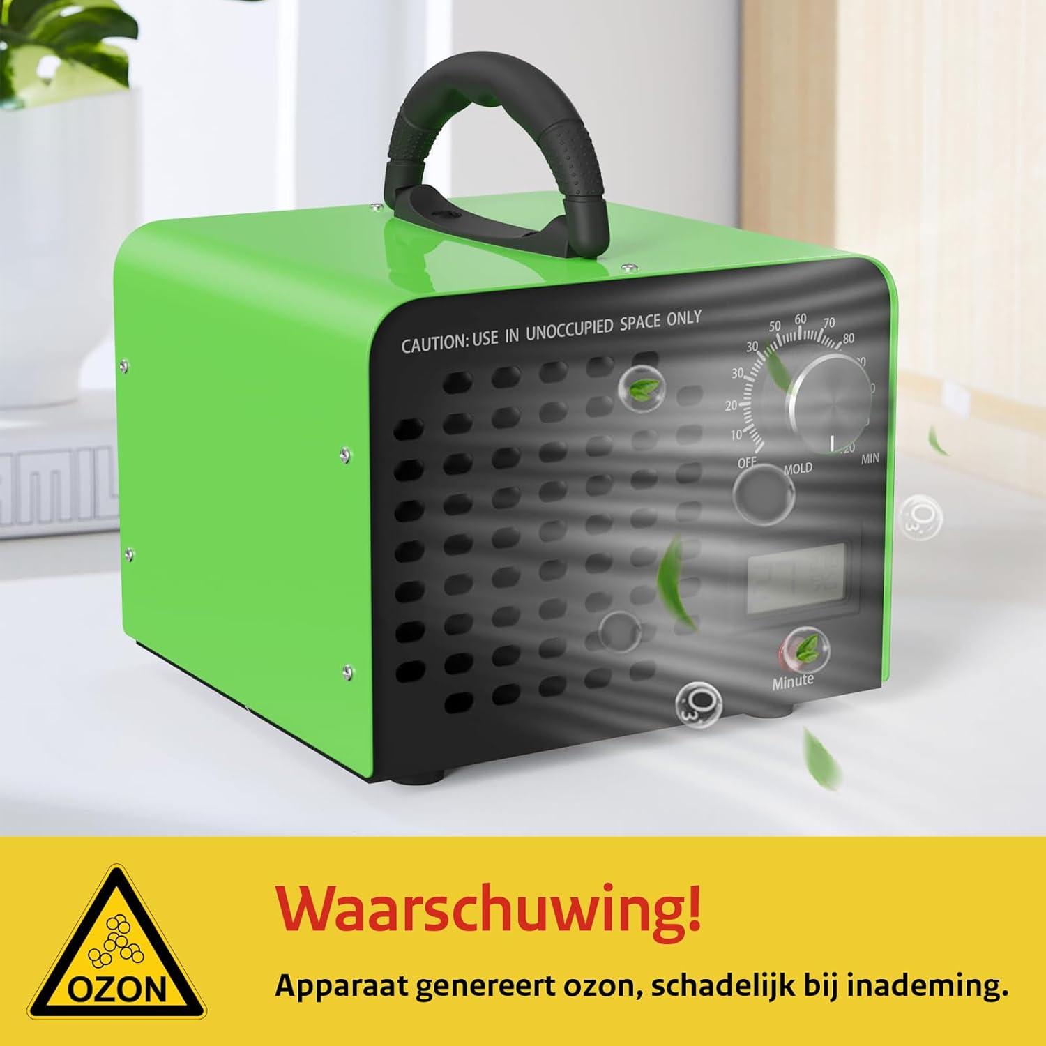 image:imageFREEUP Gnrateur dozone Domestique 60000 mgh Purificateur dAir lOzone avec affichage de temprature et humidit minuterie 120 min pour Voiture Maison Bureau odeurs danimaux Vert