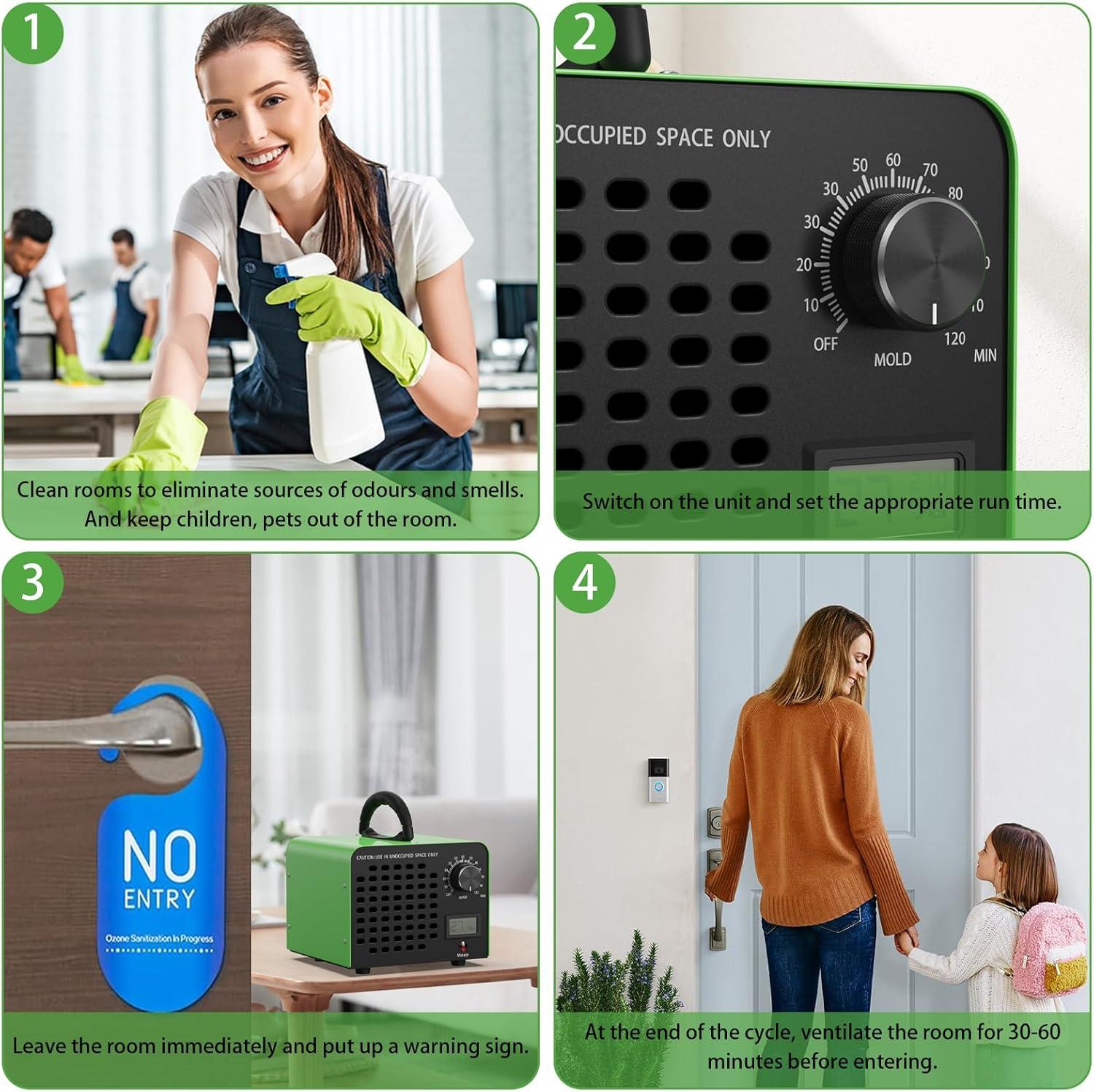 image:imageFREEUP Gnrateur dozone Domestique 60000 mgh Purificateur dAir lOzone avec affichage de temprature et humidit minuterie 120 min pour Voiture Maison Bureau odeurs danimaux Vert