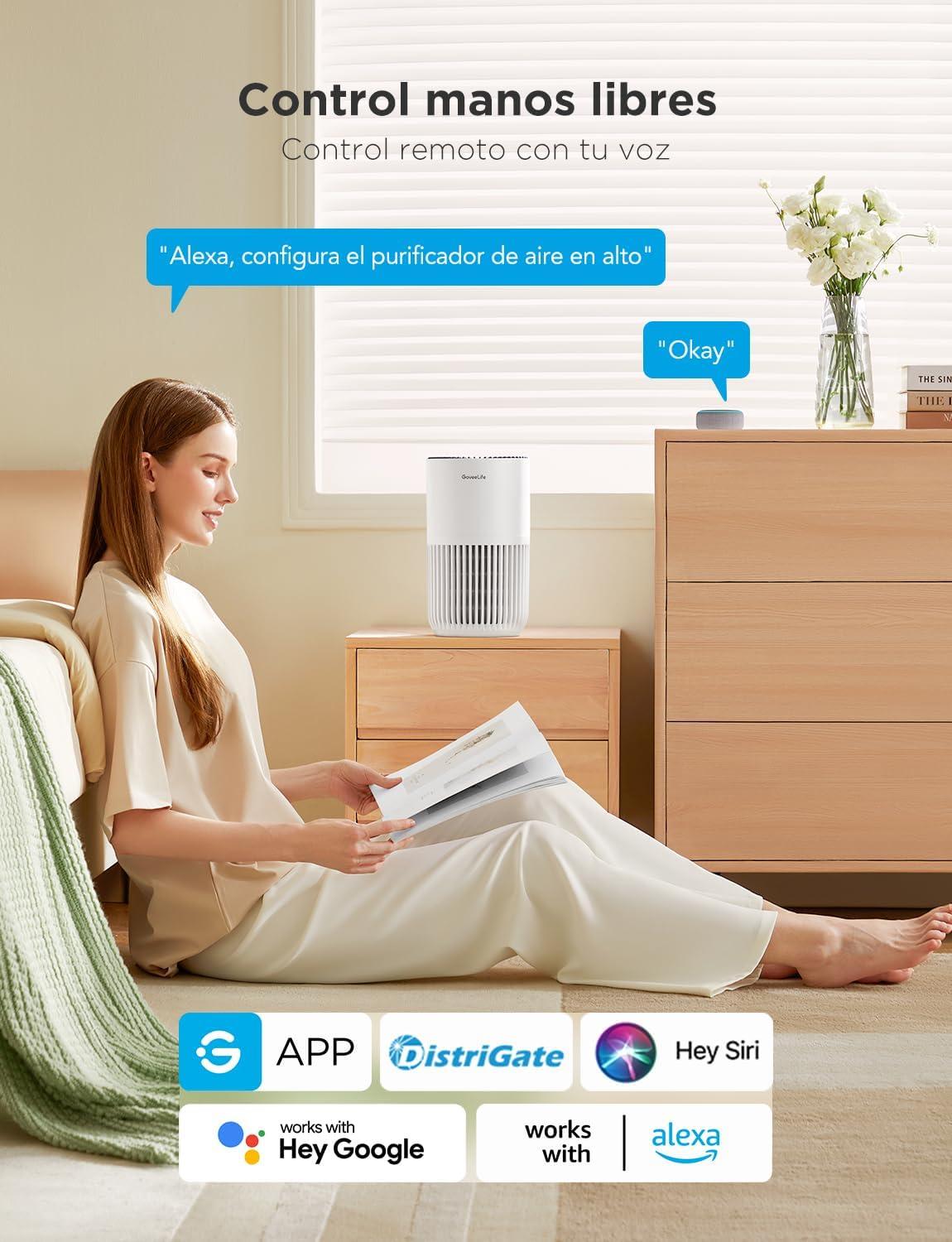 image:imageMini purificateur dair GoveeLife pour chambre avec filtre HEPA pour poils danimaux odeurs pollens et fume Alexa compatible 3 vitesses 2 modes minuterie et diffusion darmes pour la maison