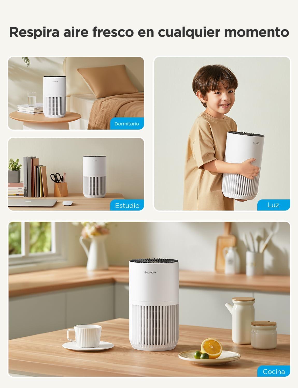 image:imageMini purificateur dair GoveeLife pour chambre avec filtre HEPA pour poils danimaux odeurs pollens et fume Alexa compatible 3 vitesses 2 modes minuterie et diffusion darmes pour la maison