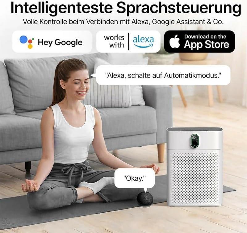 image:imageOryzom Purificateur dair intelligent V1 Pro Filtration HEPA puissante avec capteur PM25 application et commande vocale pour un air intrieur purBlancBlanc