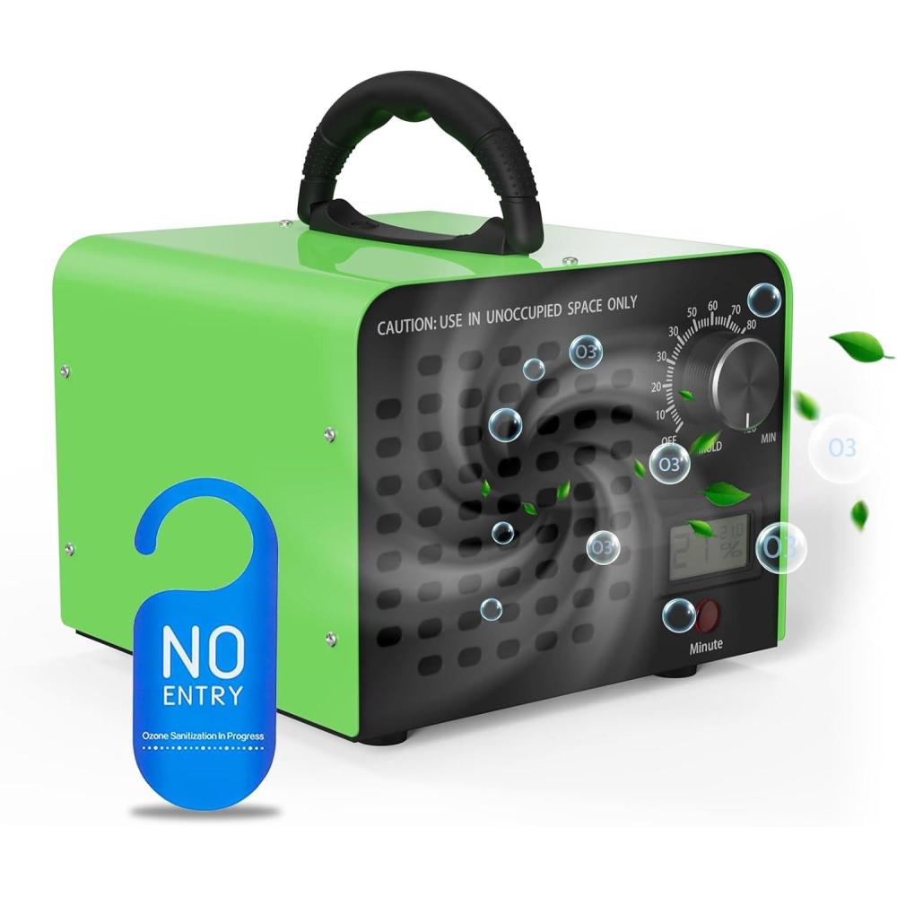 image:imageFREEUP Gnrateur dozone Domestique 60000 mgh Purificateur dAir lOzone avec affichage de temprature et humidit minuterie 120 min pour Voiture Maison Bureau odeurs danimaux Vert