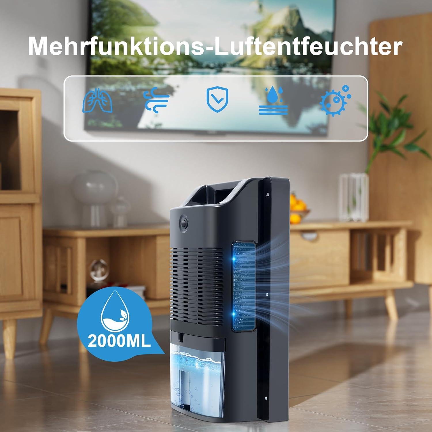 image:imageCITYBEE Dshumidificateur lectrique compact et mobile 2000 ml Dshumidificateur et dshumidificateur Pour cave et chambre coucher Tlcommande Minuterie 24 h Nettoyage UV Noir