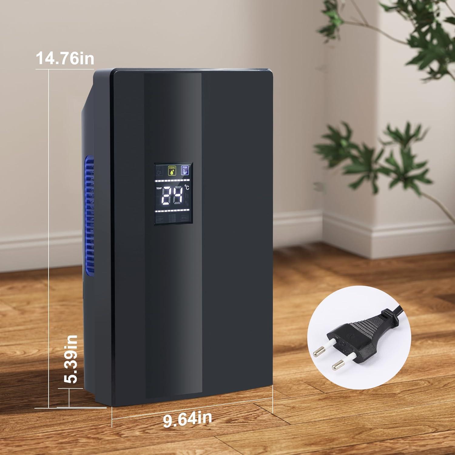 image:imageCITYBEE Dshumidificateur lectrique compact et mobile 2000 ml Dshumidificateur et dshumidificateur Pour cave et chambre coucher Tlcommande Minuterie 24 h Nettoyage UV Noir