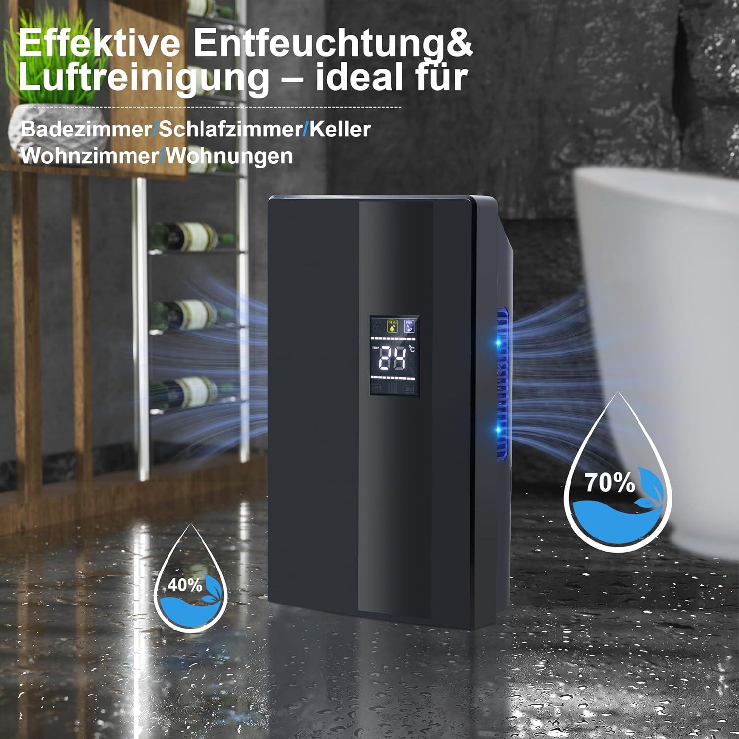 image:imageCITYBEE Dshumidificateur lectrique compact et mobile 2000 ml Dshumidificateur et dshumidificateur Pour cave et chambre coucher Tlcommande Minuterie 24 h Nettoyage UV Noir
