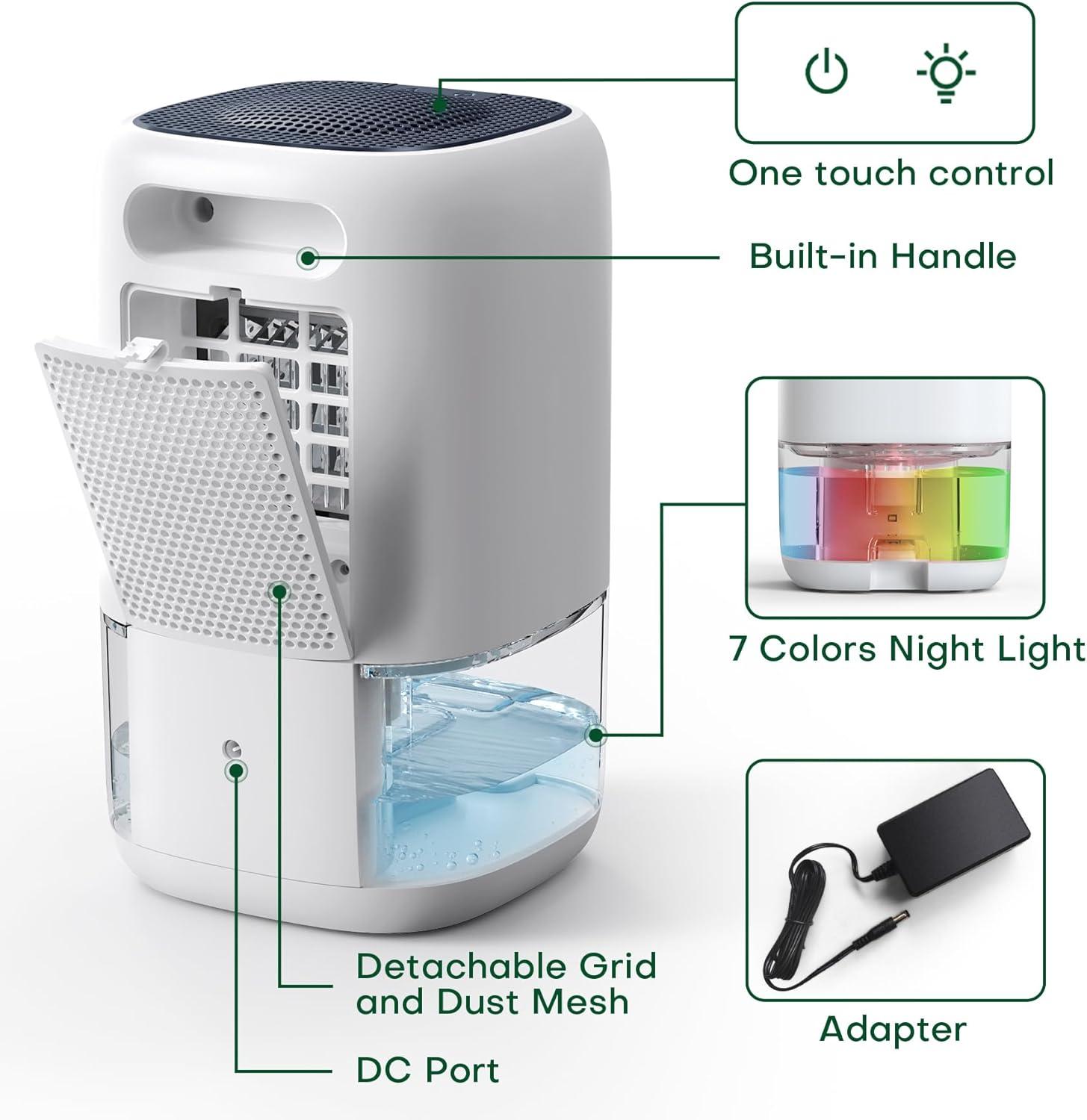 image:imageCONOPU Deshumidificateur d air Deshumidificateurs la Maison Arrt Automatique et Lumire LED Colore Portable et Ultra Silencieux Chambre Bains Armoire WhiteWhite Blue