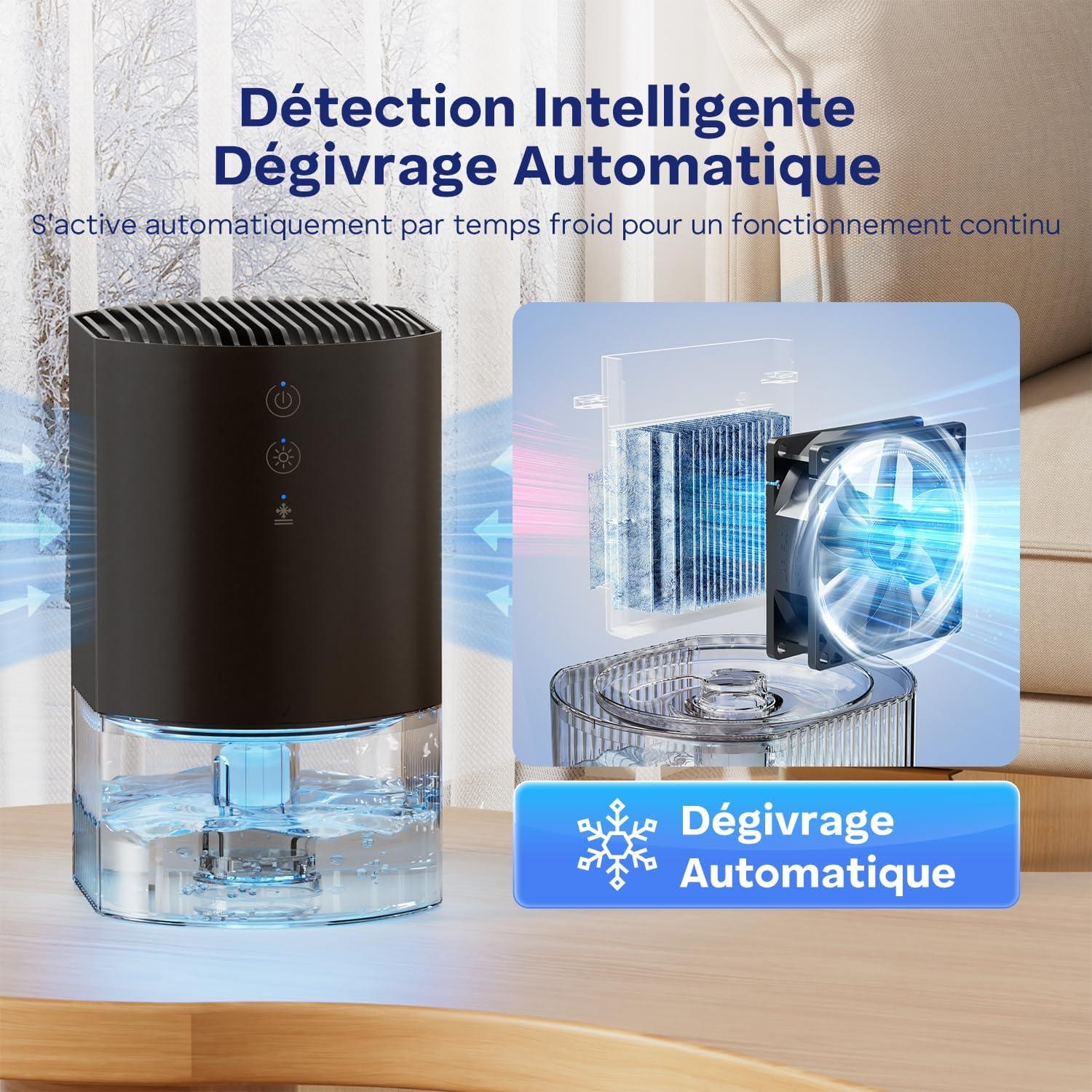 image:imageDeshumidificateur d Air 990ML Dshumidificateurs pour la Maison Dgivrage Automatique Arrt Automatique 23W 7 Couleurs LED Portable Dshumidificateurs pour Chambre