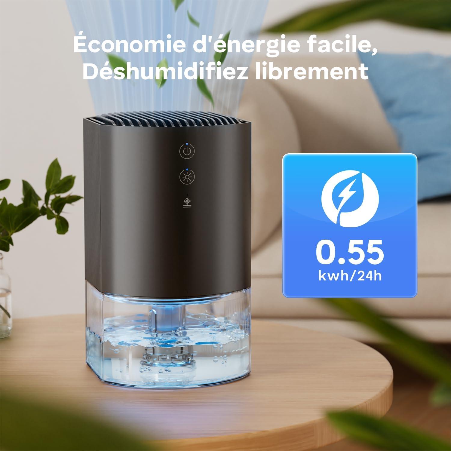 image:imageDeshumidificateur d Air 990ML Dshumidificateurs pour la Maison Dgivrage Automatique Arrt Automatique 23W 7 Couleurs LED Portable Dshumidificateurs pour Chambre