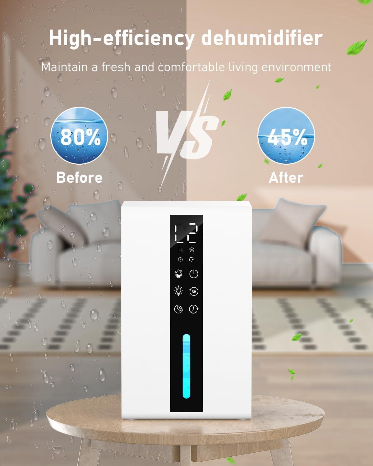 image:imageDeshumidificateur d air 1800ML Dshumidificateur d air Electrique 48W avec 48H de Minuterie 7 Lumires de Couleur Dgivrage Automatique Arrt Automatique pour la Maison Bain Chambre