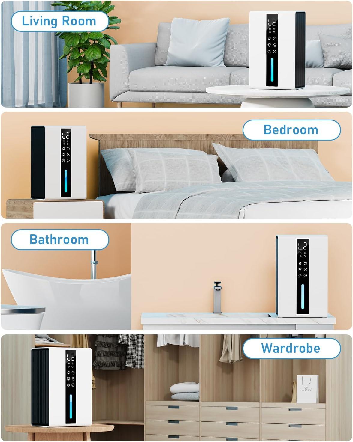 image:imageDeshumidificateur d air 1800ML Dshumidificateur d air Electrique 48W avec 48H de Minuterie 7 Lumires de Couleur Dgivrage Automatique Arrt Automatique pour la Maison Bain Chambre