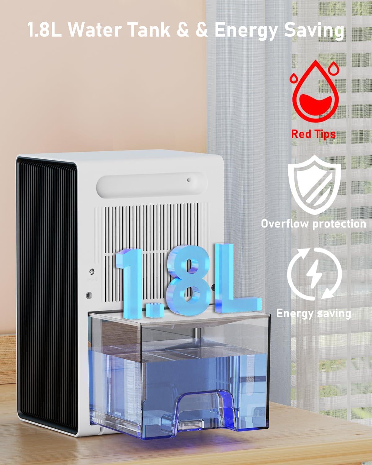image:imageDeshumidificateur d air 1800ML Dshumidificateur d air Electrique 48W avec 48H de Minuterie 7 Lumires de Couleur Dgivrage Automatique Arrt Automatique pour la Maison Bain Chambre