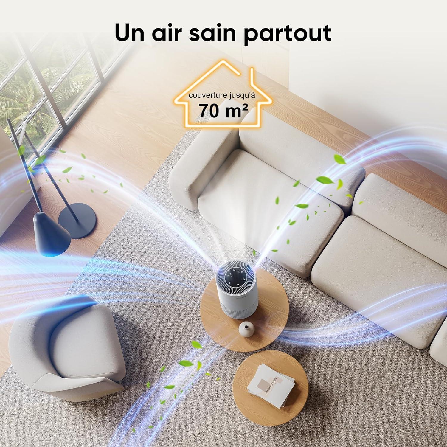 image:imageMaxcio Purificateur dair HEPA Chambre Filtration Efficace des Particules et Odeurs 23dB Silencieux Aromathrapie 7W conomie dnergie Commande Tactile ou Distance Scurit Enfants MinuteriePurificateur Dair