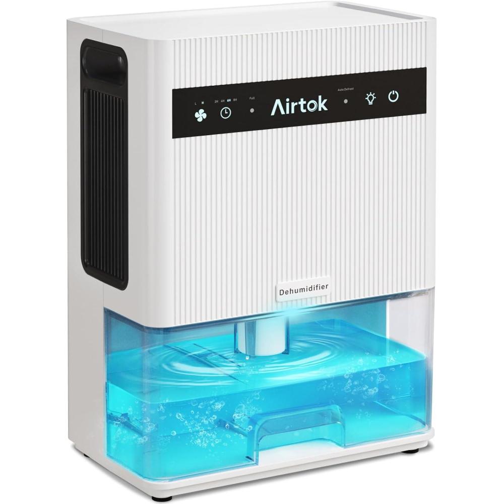 image:imageAirtok Deshumidificateur d air Electrique 3000 ML Dshumidificateur Electrique Dshumidificateurs Ultrasilencieux Minuterie dgivrage automatique 7 Lumires de Couleur pour Cave Salle de bainExquis