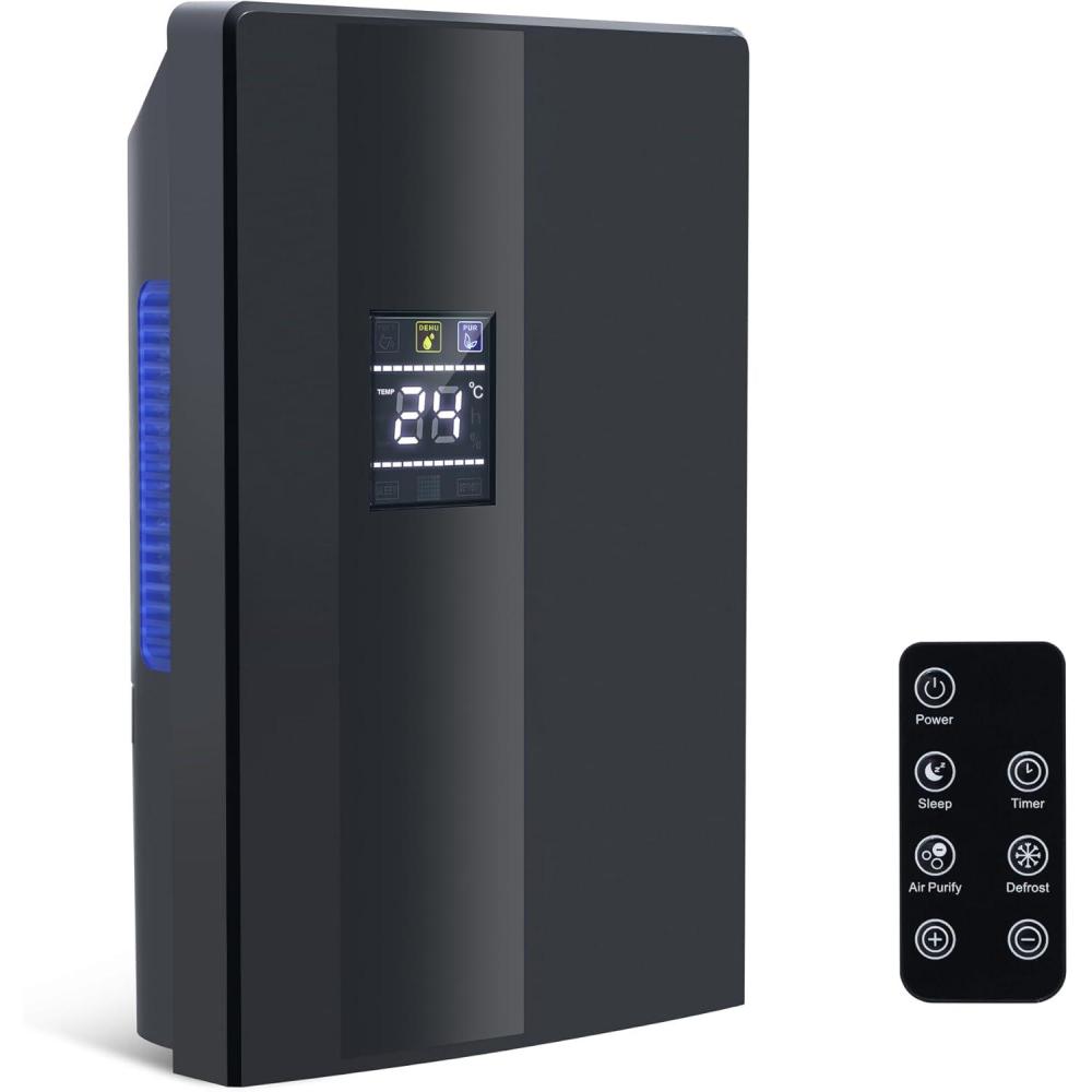 image:imageCITYBEE Dshumidificateur lectrique compact et mobile 2000 ml Dshumidificateur et dshumidificateur Pour cave et chambre coucher Tlcommande Minuterie 24 h Nettoyage UV Noir