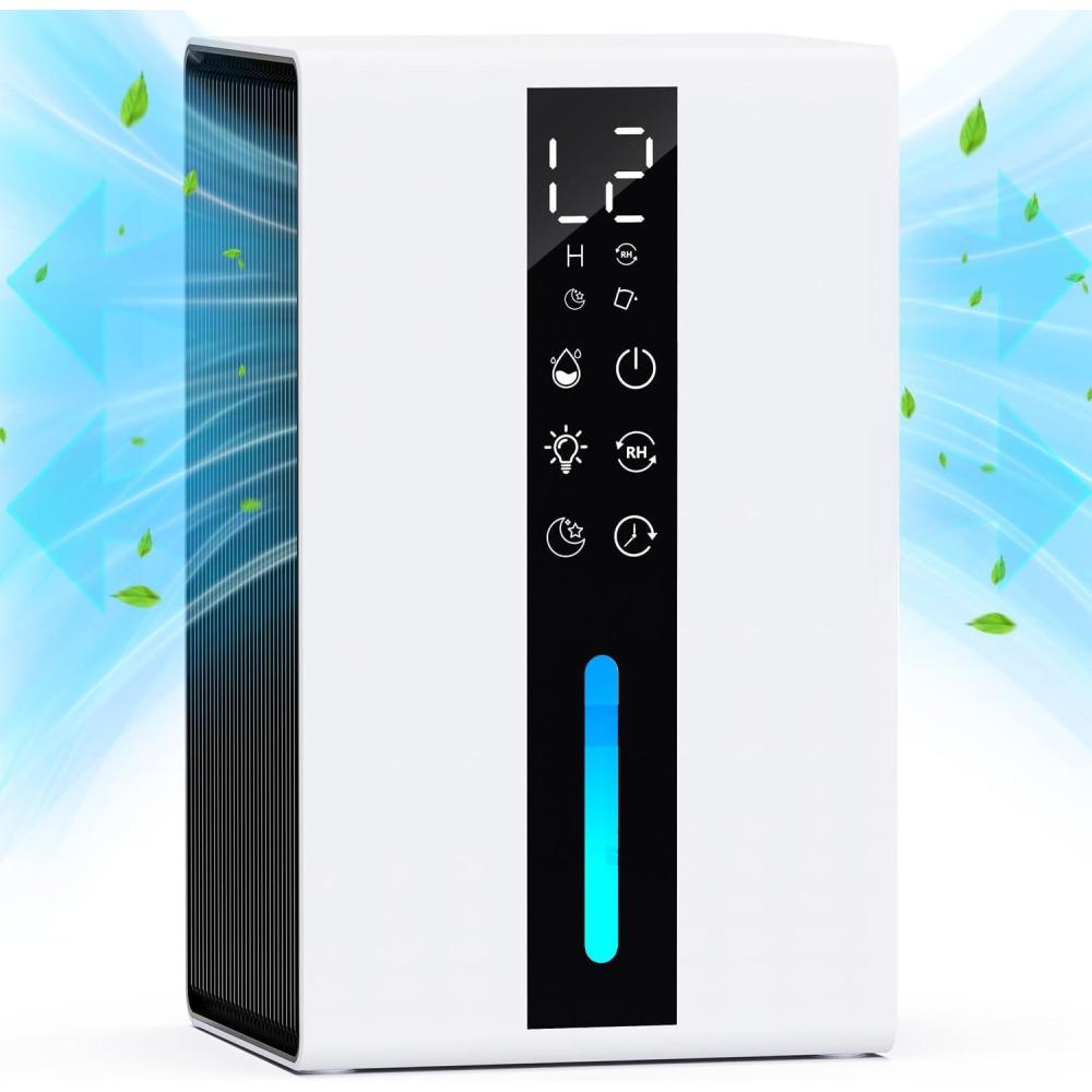 image:imageDeshumidificateur d air 1800ML Dshumidificateur d air Electrique 48W avec 48H de Minuterie 7 Lumires de Couleur Dgivrage Automatique Arrt Automatique pour la Maison Bain Chambre