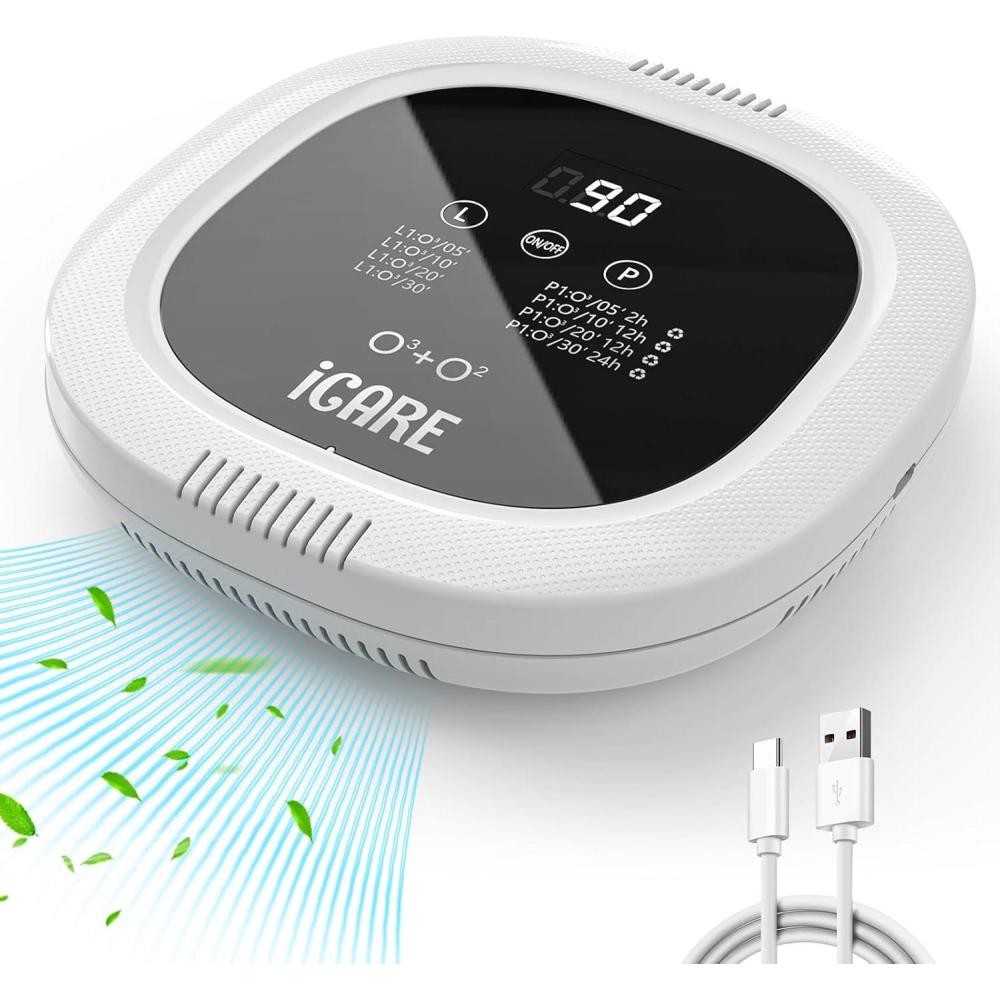 image:imageGnrateur dOzone 10000 mAh Rechargeable Purificateur dair Ions Ngatifs Ozonizer Strilisateur dOdeurs pour Chambre Salle de Bain Cuisine Animaux Domestiques Voiture Formaldhyde ChasseBlanc