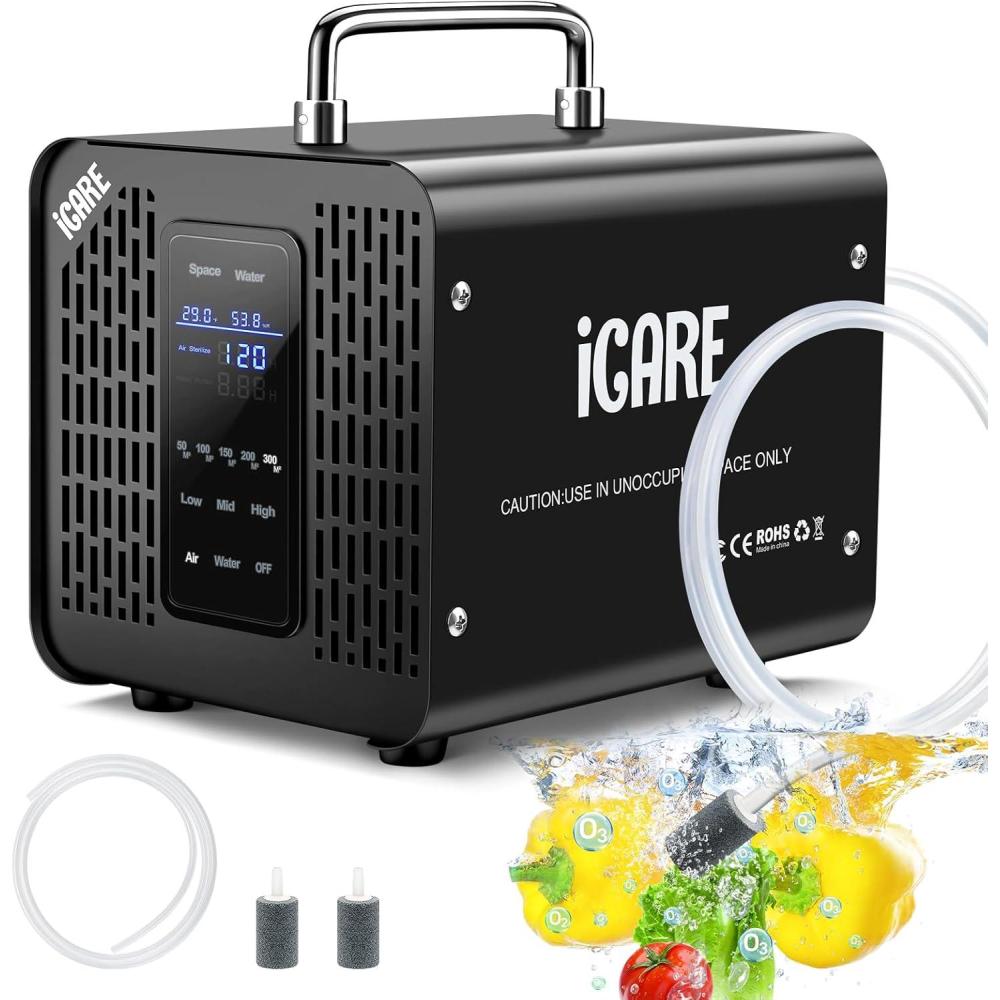 image:imageGnrateur dOzone Intelligent Gnrateur dOzone Numrique pour Eau et Air 60000mgh Purificateur dAir lOzone liminateur DOdeurs avec Minuteur pour Salle de Bain Cuisine Animaux DomestiquesNoirintelligent