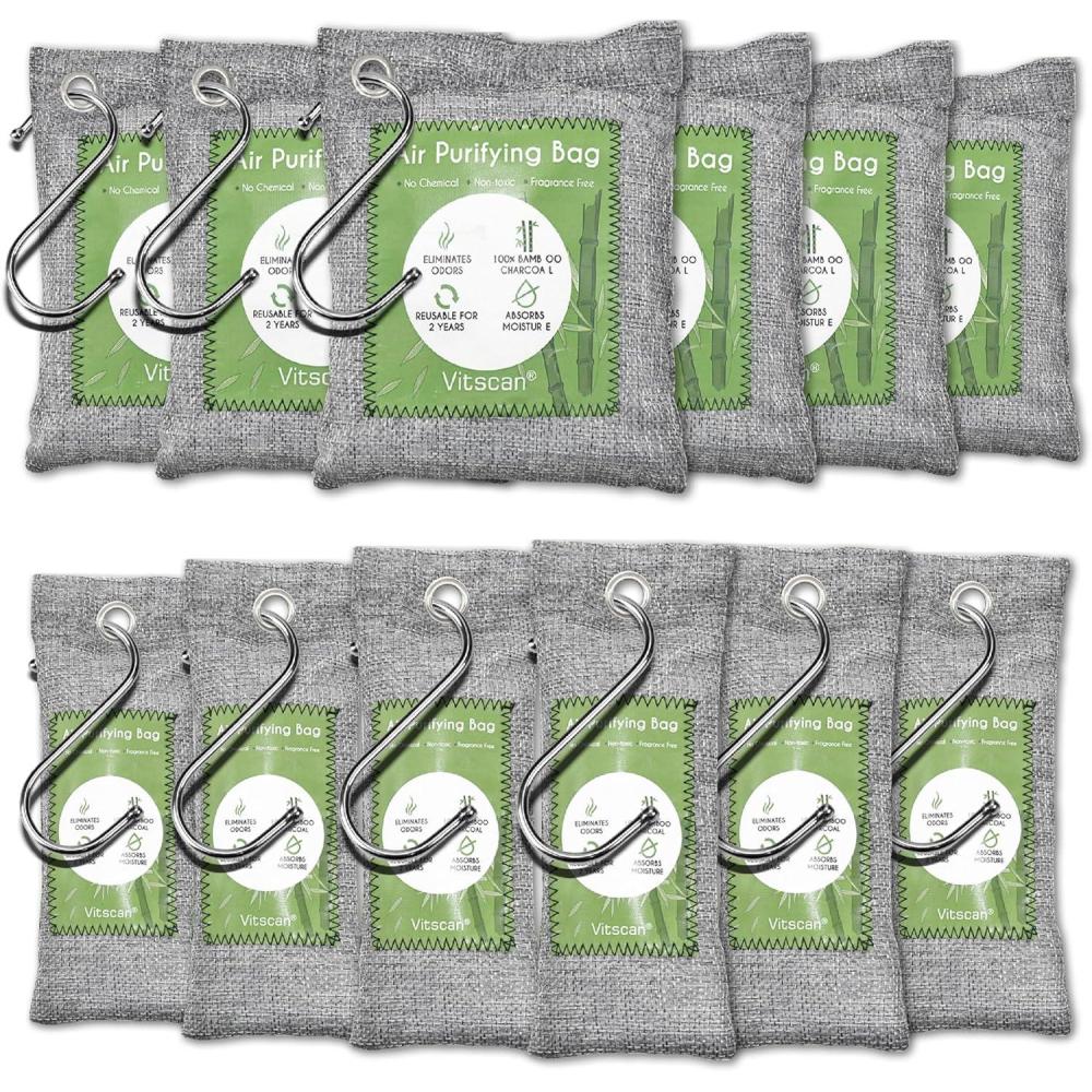 image:imageLot de 8 sacs purificateurs dair au charbon de bambou absorbent les odeurs absorbent lhumidit dodorant naturel pour voiture dsodorisant pour chaussures liminateurs dodeurs pour la maisonGris