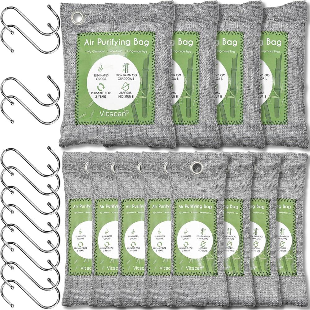 image:imageLot de 8 sacs purificateurs dair au charbon de bambou absorbent les odeurs absorbent lhumidit dodorant naturel pour voiture dsodorisant pour chaussures liminateurs dodeurs pour la maison50g8 200g4