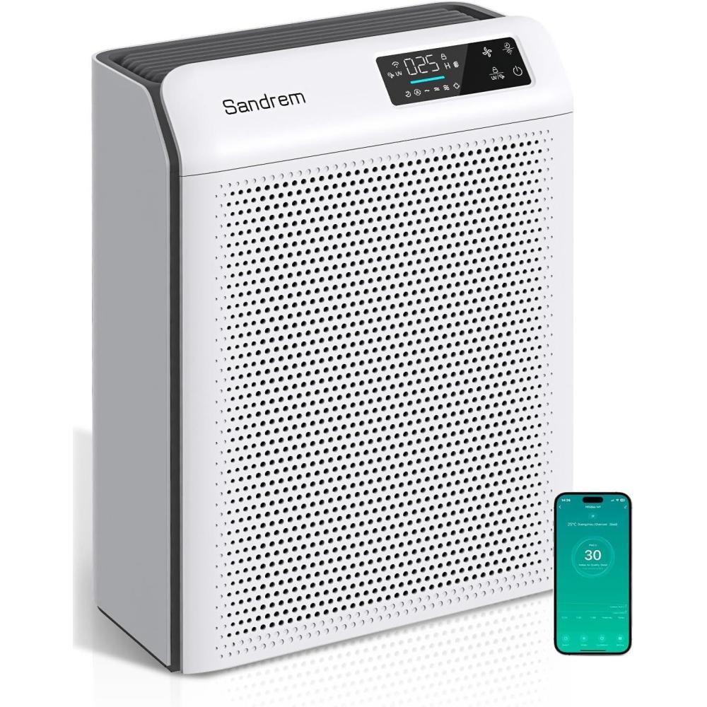 image:imagePurificateur dair Ioniseur avec filtre HEPA H136090m Purificateur capteur qualit air avec UVC24H minuteurSilencieuxamplt30dB32W conomies dnergieconnect WiFi pour Chambre BureauPerla Bianco