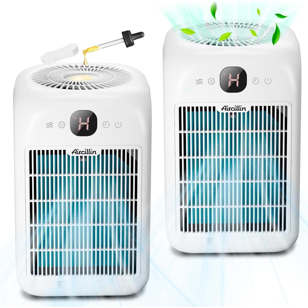 image:imagePurificateur dair avec Aromathrapie CADR 180mh Entre dair Double Face Air Purifier H13 HEPA capturer 9997 De Fume Pollen Poussire Jusqu 01 Micromtre avec Minuteur 25dB2PCS