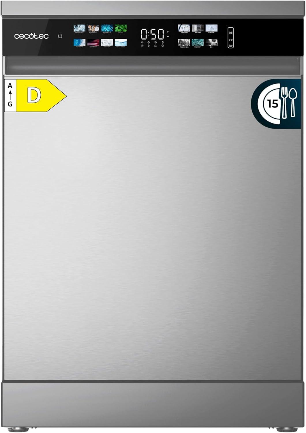 image:imageCecotec Lavevaisselle 60cm Bolero Aguazero 6700 Dark B Lavevaisselle fonc 15 couverts Classe B Moteur Inverter Plus O2 Dry Lavage Double Zone Plateau Ajustable Stockage Long et Turbo DryInox