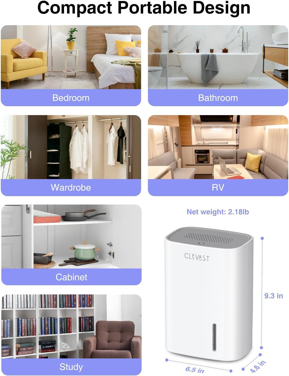 image:imageClevast Dshumidificateur dAir 850ml Dshumidificateur lectrique Ultra Silencieux 24dB avec Arrt Automatique Portable et Mini Dshumidificateur pour Maison Chambre Salle De Bain Placardstandard
